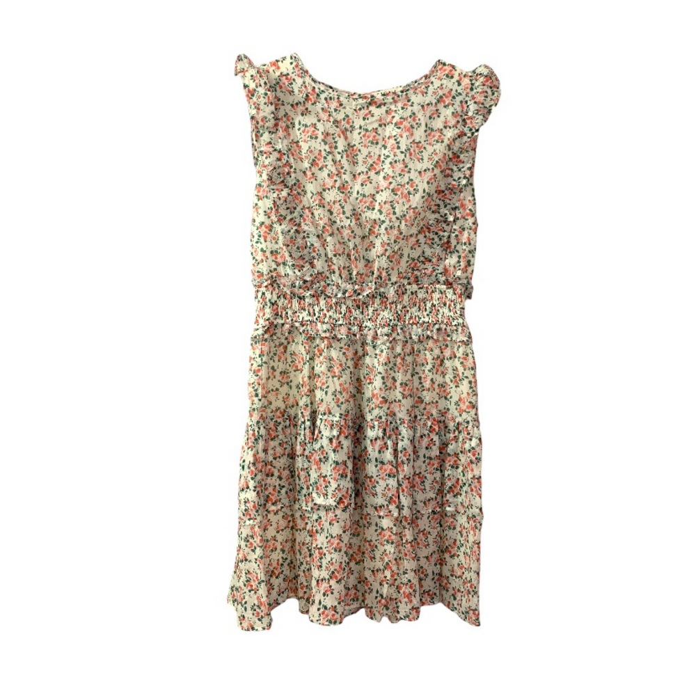 STORIA Ruffle Layer Ditzy Floral Mini Dress Pink White Medium Sleeveless Party